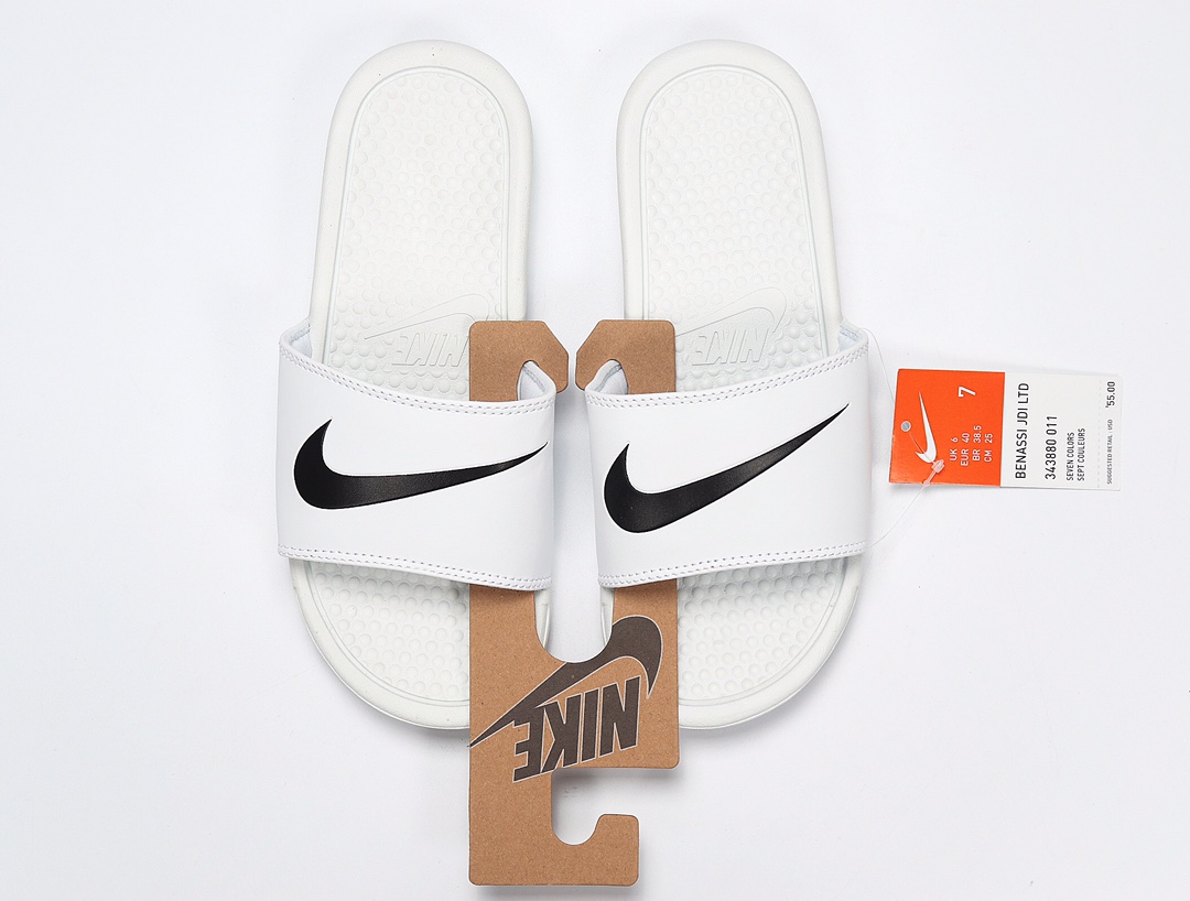 70 Nike Benassi JDI LTD 耐克一字拖 343880-090 白黑勾 GD权志龙同款夏季沙滩软底凉拖