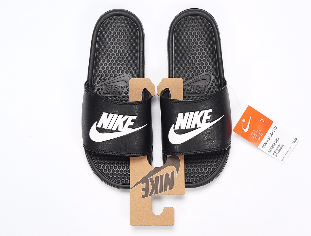 70 Nike Benassi JDI LTD 耐克一字拖 343880-090 黑 白勾 GD权志龙同款夏季沙滩软底凉拖