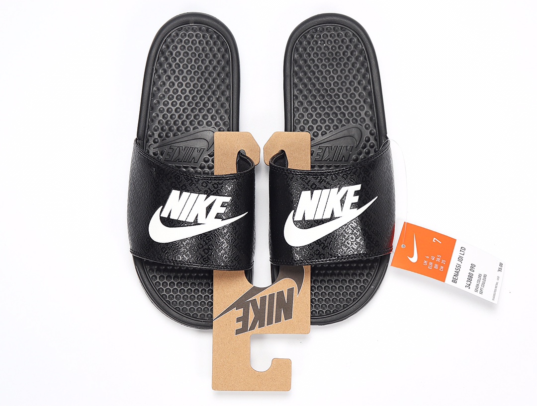 70 Nike Benassi JDI LTD 耐克一字拖 343880-090 黑白 Just do it GD权志龙同款夏季沙滩软底凉拖