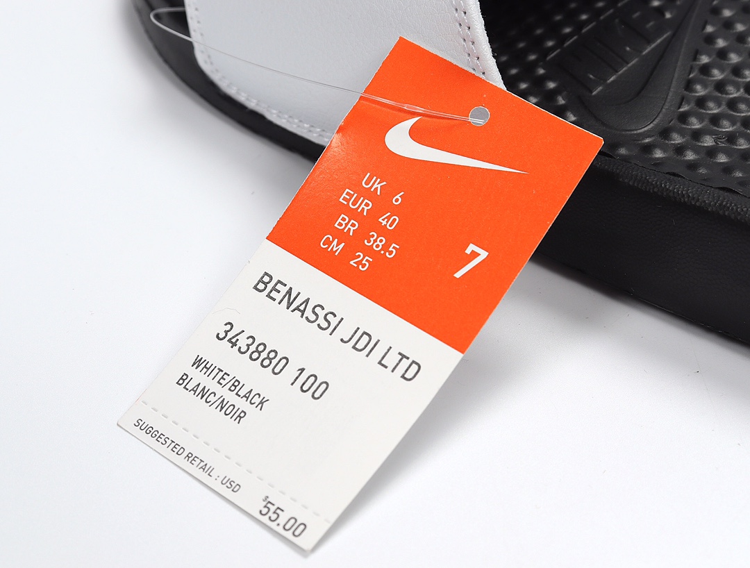 70 Nike Benassi JDI LTD 耐克一字拖 343880-100 黑底白面黑勾 GD权志龙同款夏季沙滩软底凉拖