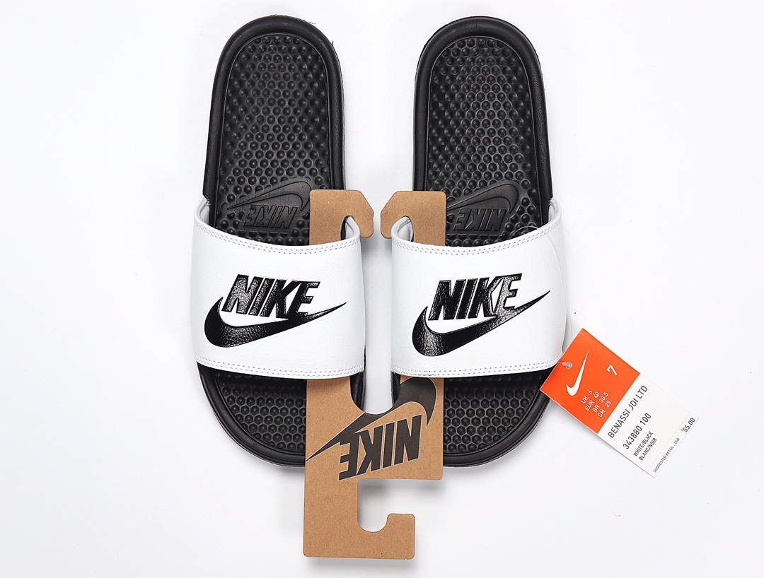 70 Nike Benassi JDI LTD 耐克一字拖 343880-100 黑底白面黑勾 GD权志龙同款夏季沙滩软底凉拖
