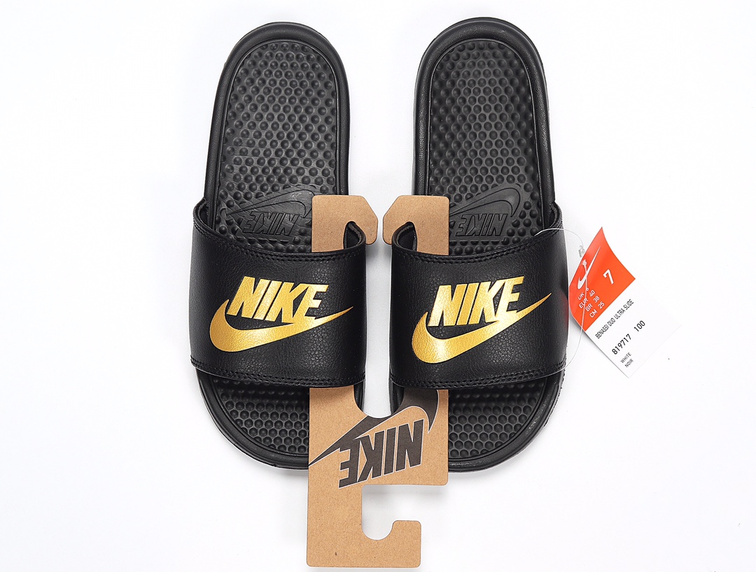70 Nike Benassi JDI LTD 耐克一字拖 343880-392 黑 金勾 GD权志龙同款夏季沙滩软底凉拖