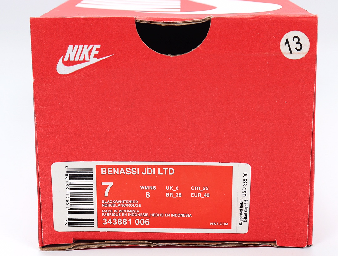 70 Nike Benassi JDI LTD 耐克一字拖 343881-006 黑底 黑白拼接 红勾 GD权志龙同款夏季沙滩软底凉拖