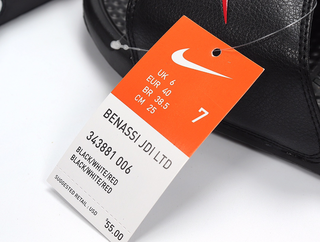 70 Nike Benassi JDI LTD 耐克一字拖 343881-006 黑底 黑白拼接 红勾 GD权志龙同款夏季沙滩软底凉拖