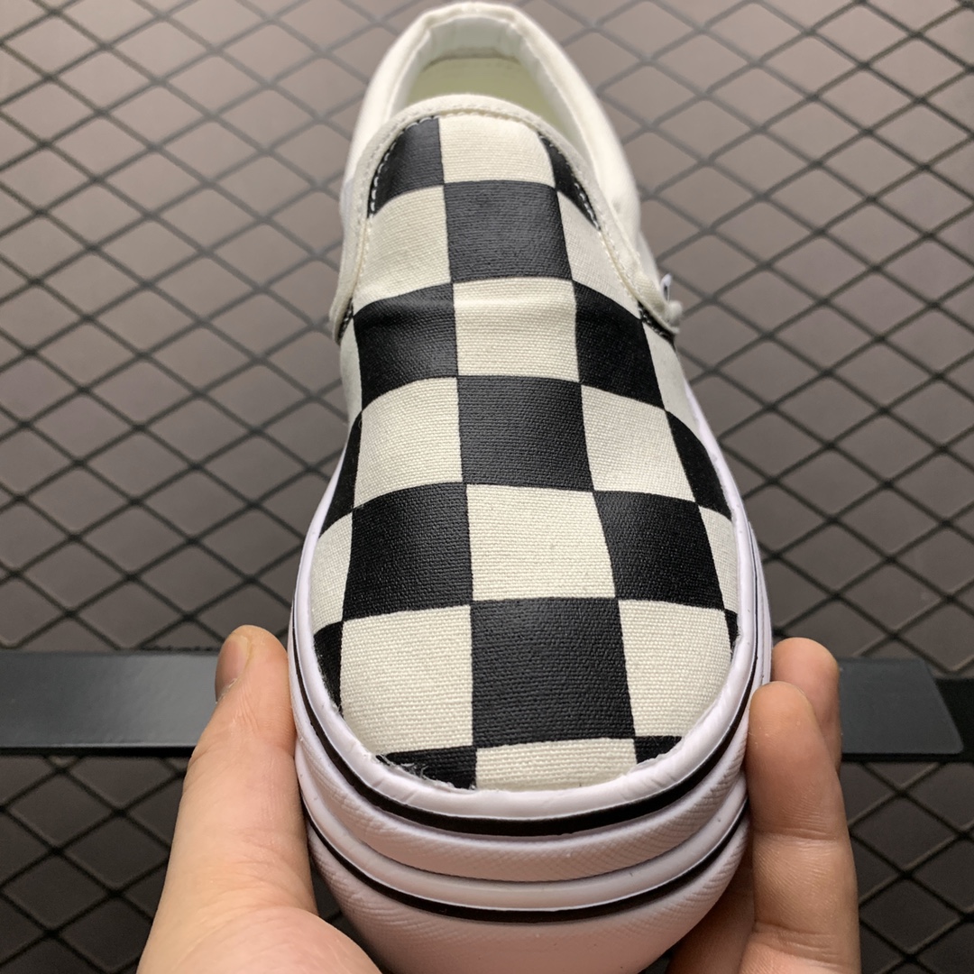 170 Vans 万斯 Slip-On 棋盘格 厚底增高 轻量化低帮懒人一脚蹬休闲板鞋