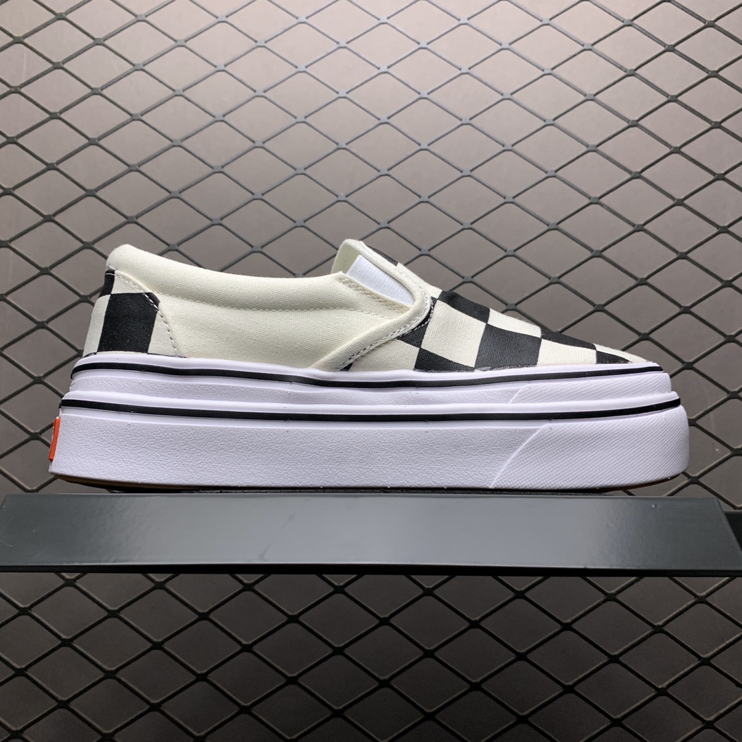 170 Vans 万斯 Slip-On 棋盘格 厚底增高 轻量化低帮懒人一脚蹬休闲板鞋