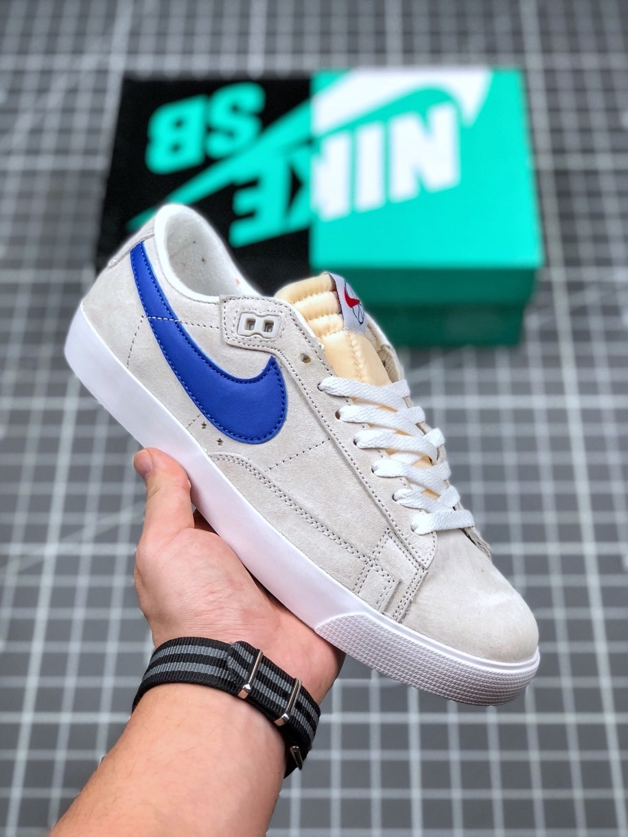 130真标半码 耐克/NIKE SB ZOOM BLAZER LOW GT黑白麂皮 休闲滑板鞋 货号：704939