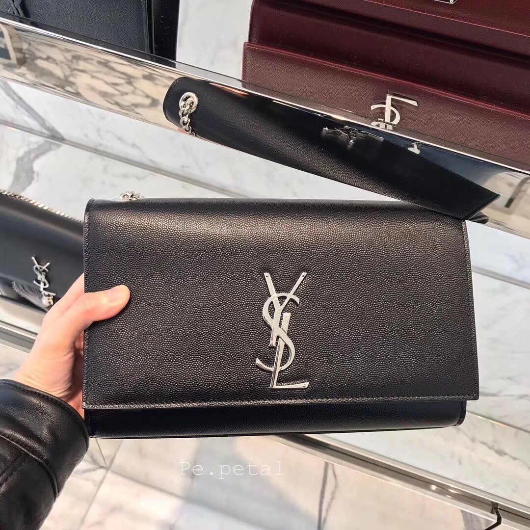 YSL 𝑲𝒂𝒕𝒆 𝟮𝟰𝒄𝒎 球纹斜挎链条包 黑色/银扣