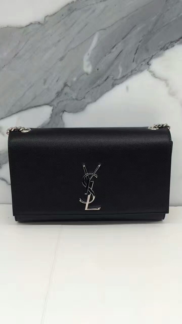 YSL 𝑲𝒂𝒕𝒆 𝟮𝟰𝒄𝒎 球纹斜挎链条包 黑色/银扣