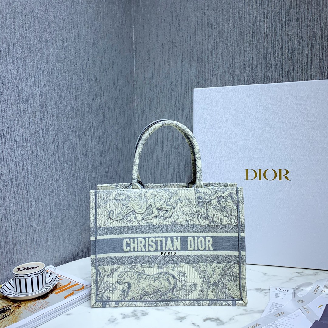 Dior Book Tote Handbags Tote Bags Grey Embroidery