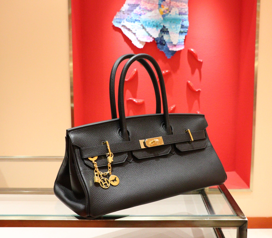 Hermès ShouldBirkin 42cm black Togo calfskin gold buckle fully hand-sewn real shot;