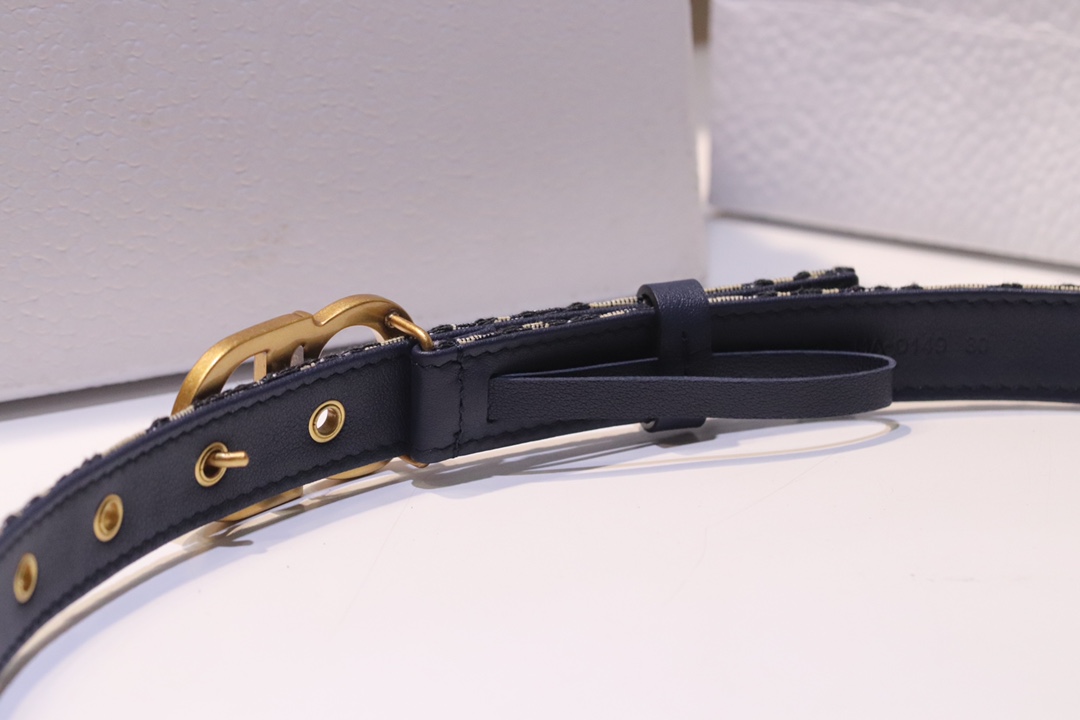 “Christian Dior Black Leather Belt: Original Design, 20mm Width, All-Market Logo Font” - 图片 4