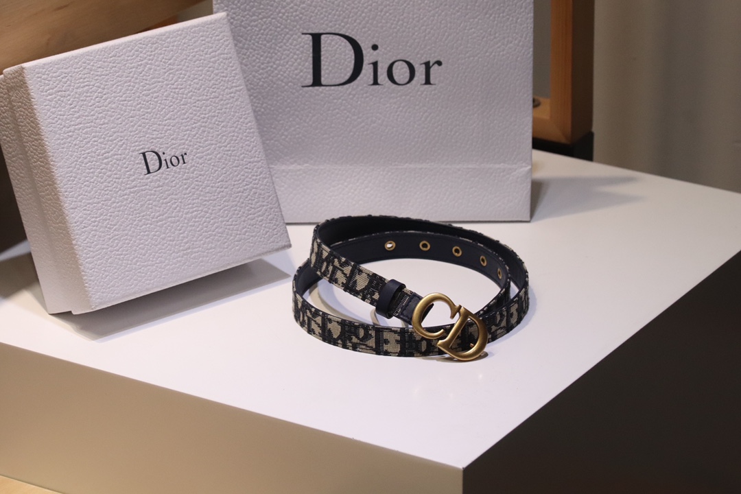 “Christian Dior Black Leather Belt: Original Design, 20mm Width, All-Market Logo Font” - 图片 2
