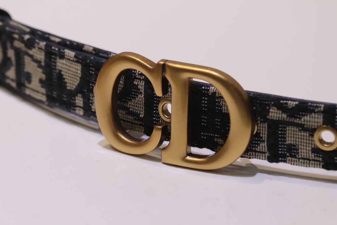 “Christian Dior Black Leather Belt: Original Design, 20mm Width, All-Market Logo Font” - 图片 3