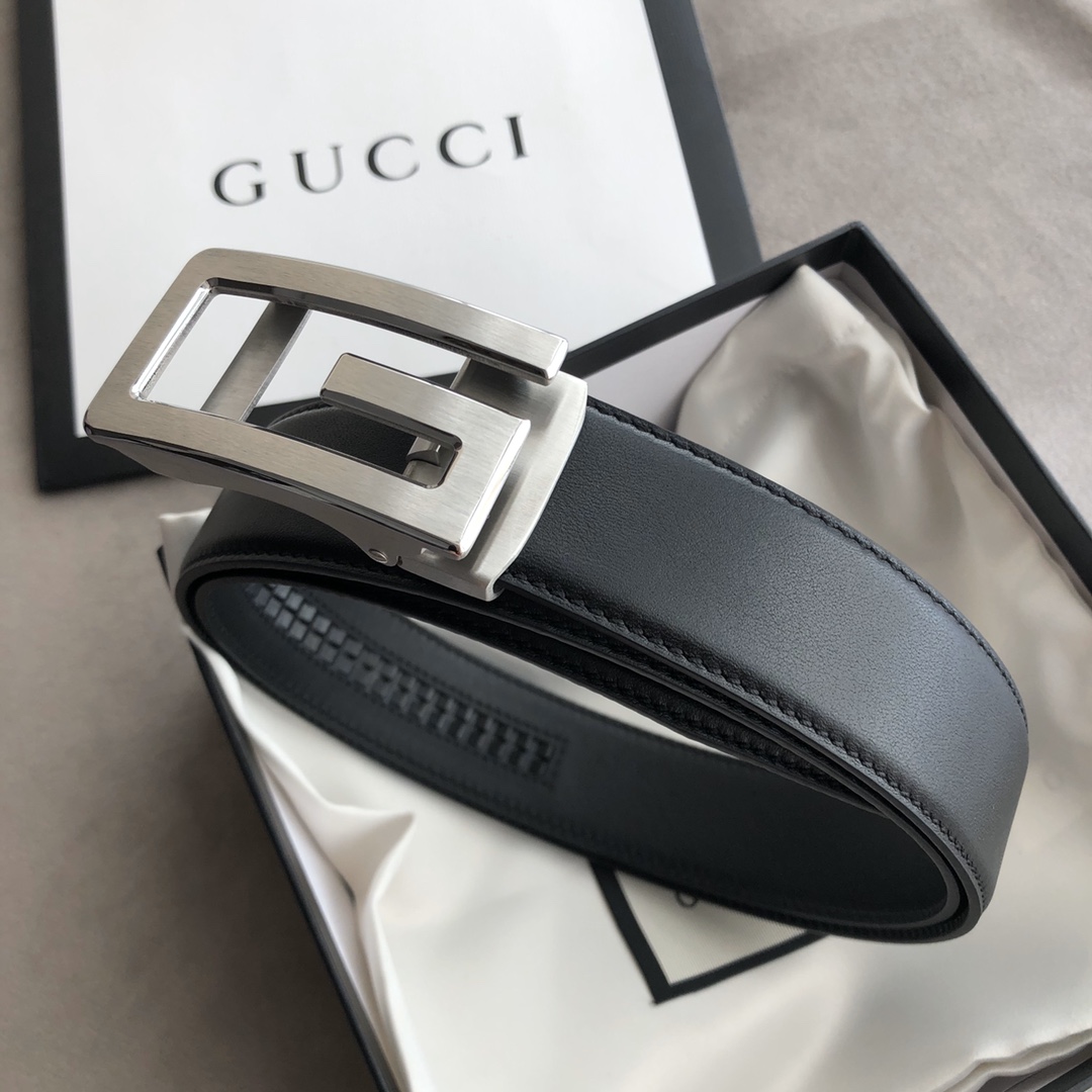Gucci 代购级 古奇 自动无孔腰带—Gucci古驰 3.5cm男士 G字母自动扣 进口双面头层牛皮腰带 任何服饰均能驾驭