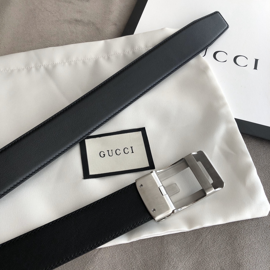 Gucci 代购级 古奇 自动无孔腰带—Gucci古驰 3.5cm男士 G字母自动扣 进口双面头层牛皮腰带 任何服饰均能驾驭
