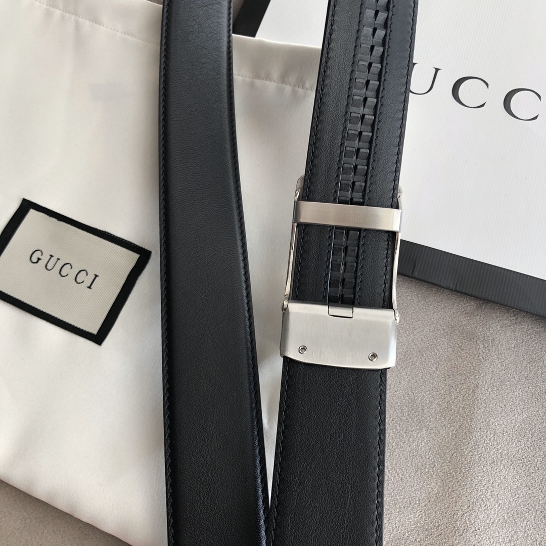 Gucci 代购级 古奇 自动无孔腰带—Gucci古驰 3.5cm男士 G字母自动扣 进口双面头层牛皮腰带 任何服饰均能驾驭