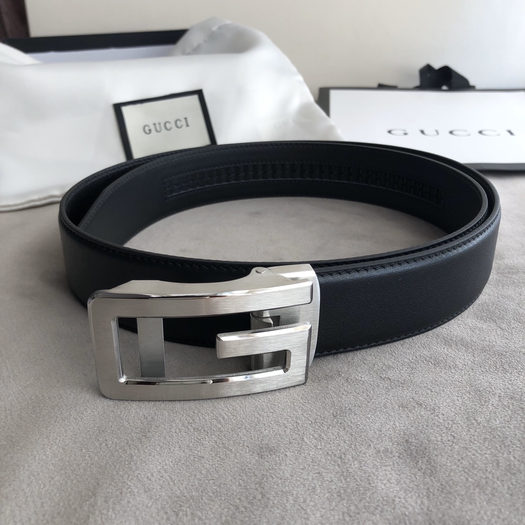 Gucci 代购级 古奇 自动无孔腰带—Gucci古驰 3.5cm男士 G字母自动扣 进口双面头层牛皮腰带 任何服饰均能驾驭