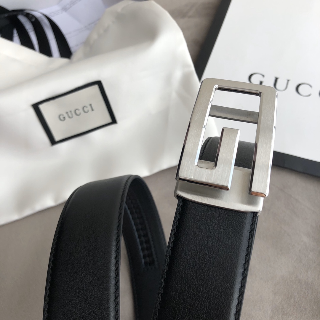Gucci 代购级 古奇 自动无孔腰带—Gucci古驰 3.5cm男士 G字母自动扣 进口双面头层牛皮腰带 任何服饰均能驾驭