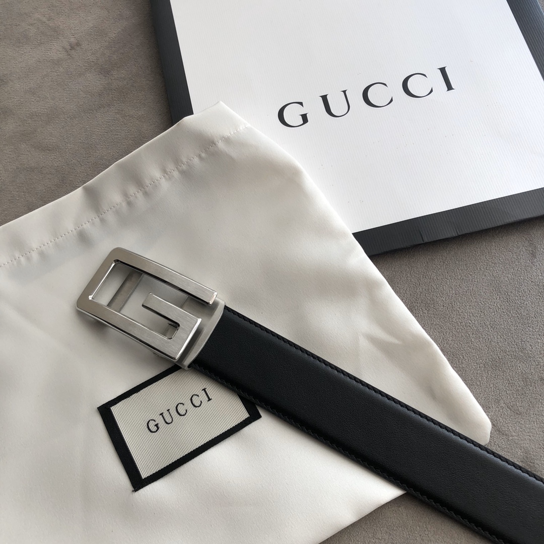 Gucci 代购级 古奇 自动无孔腰带—Gucci古驰 3.5cm男士 G字母自动扣 进口双面头层牛皮腰带 任何服饰均能驾驭