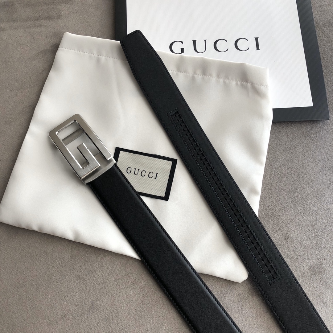 Gucci 代购级 古奇 自动无孔腰带—Gucci古驰 3.5cm男士 G字母自动扣 进口双面头层牛皮腰带 任何服饰均能驾驭