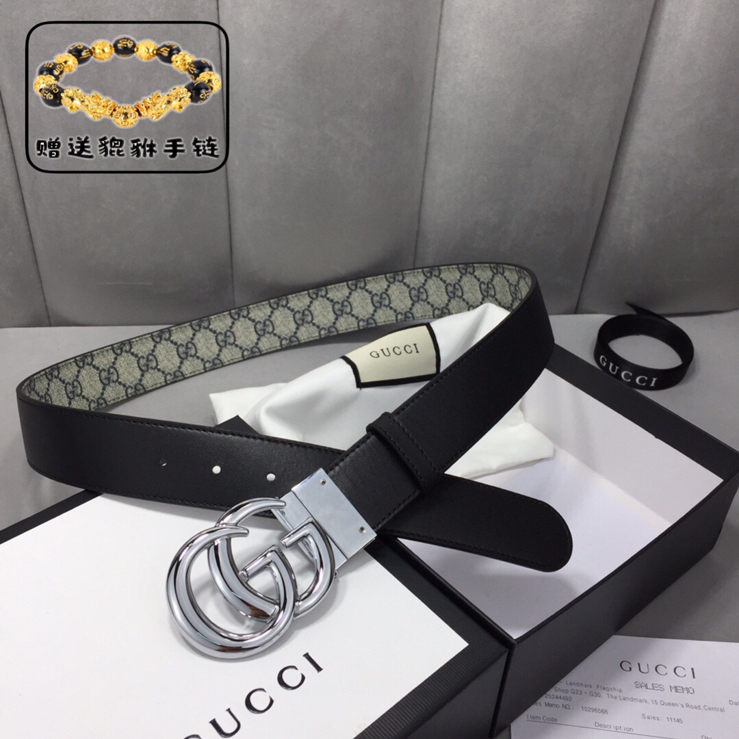 GUCCI.古奇，高级人造革配进口小牛皮底，采用环保工艺制作而成，配以高档皮质滚边，钯色金属旋转钢扣，宽