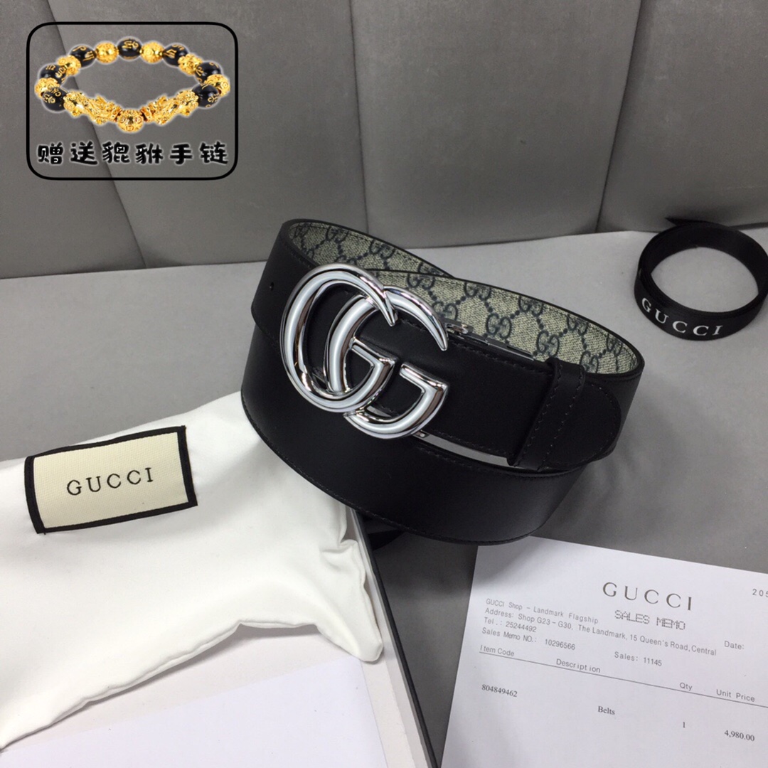 GUCCI.古奇，高级人造革配进口小牛皮底，采用环保工艺制作而成，配以高档皮质滚边，钯色金属旋转钢扣，宽