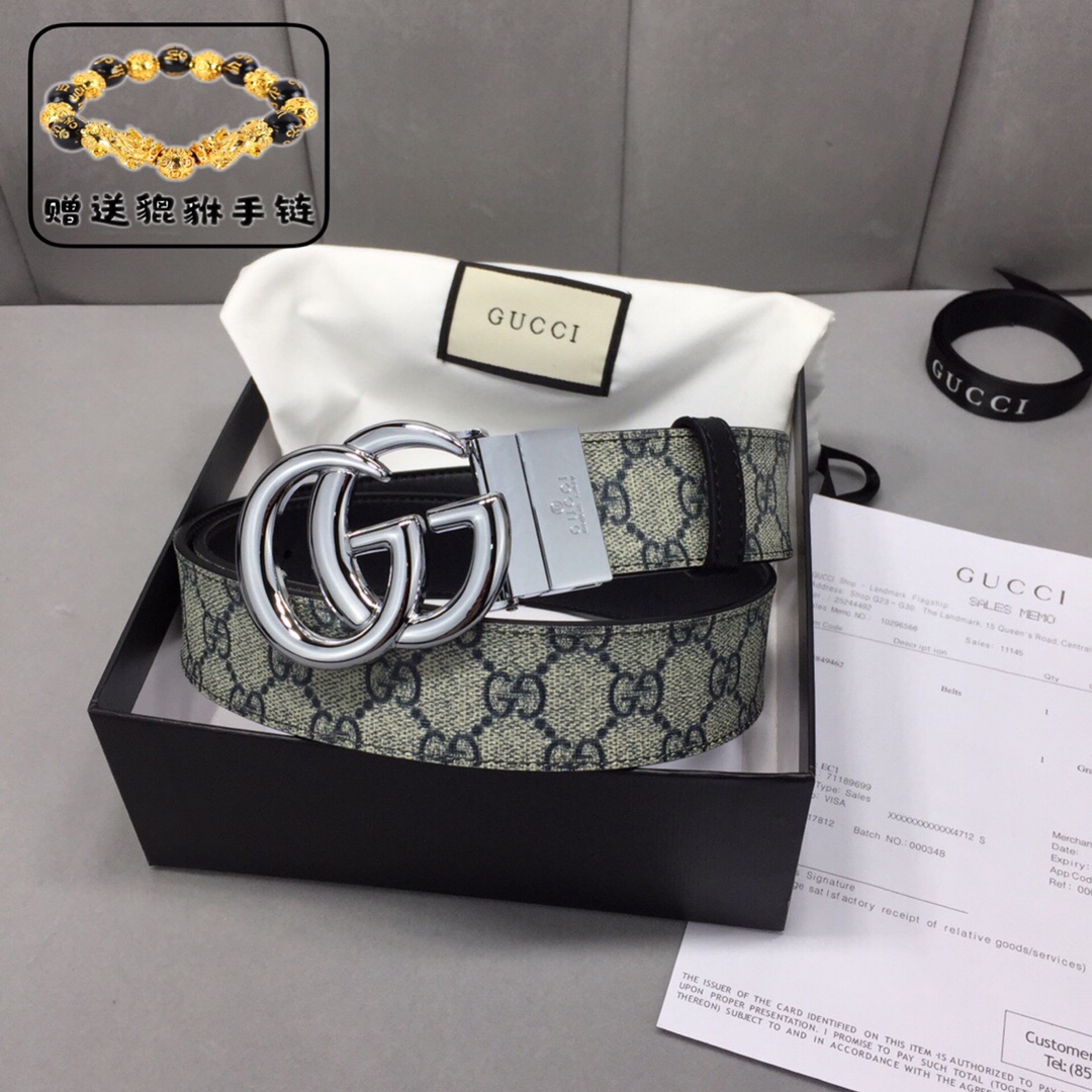 GUCCI.古奇，高级人造革配进口小牛皮底，采用环保工艺制作而成，配以高档皮质滚边，钯色金属旋转钢扣，宽