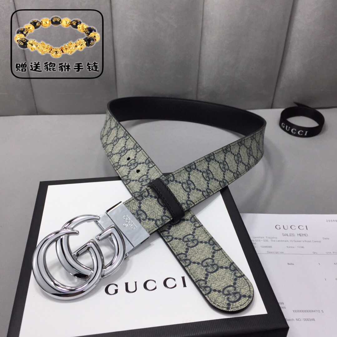 GUCCI.古奇，高级人造革配进口小牛皮底，采用环保工艺制作而成，配以高档皮质滚边，钯色金属旋转钢扣，宽