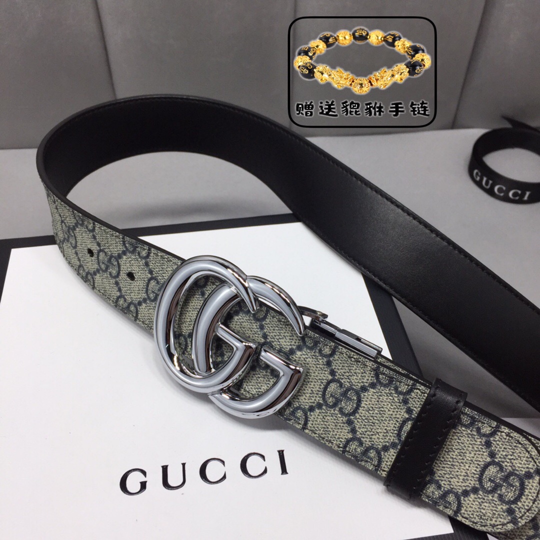GUCCI.古奇，高级人造革配进口小牛皮底，采用环保工艺制作而成，配以高档皮质滚边，钯色金属旋转钢扣，宽