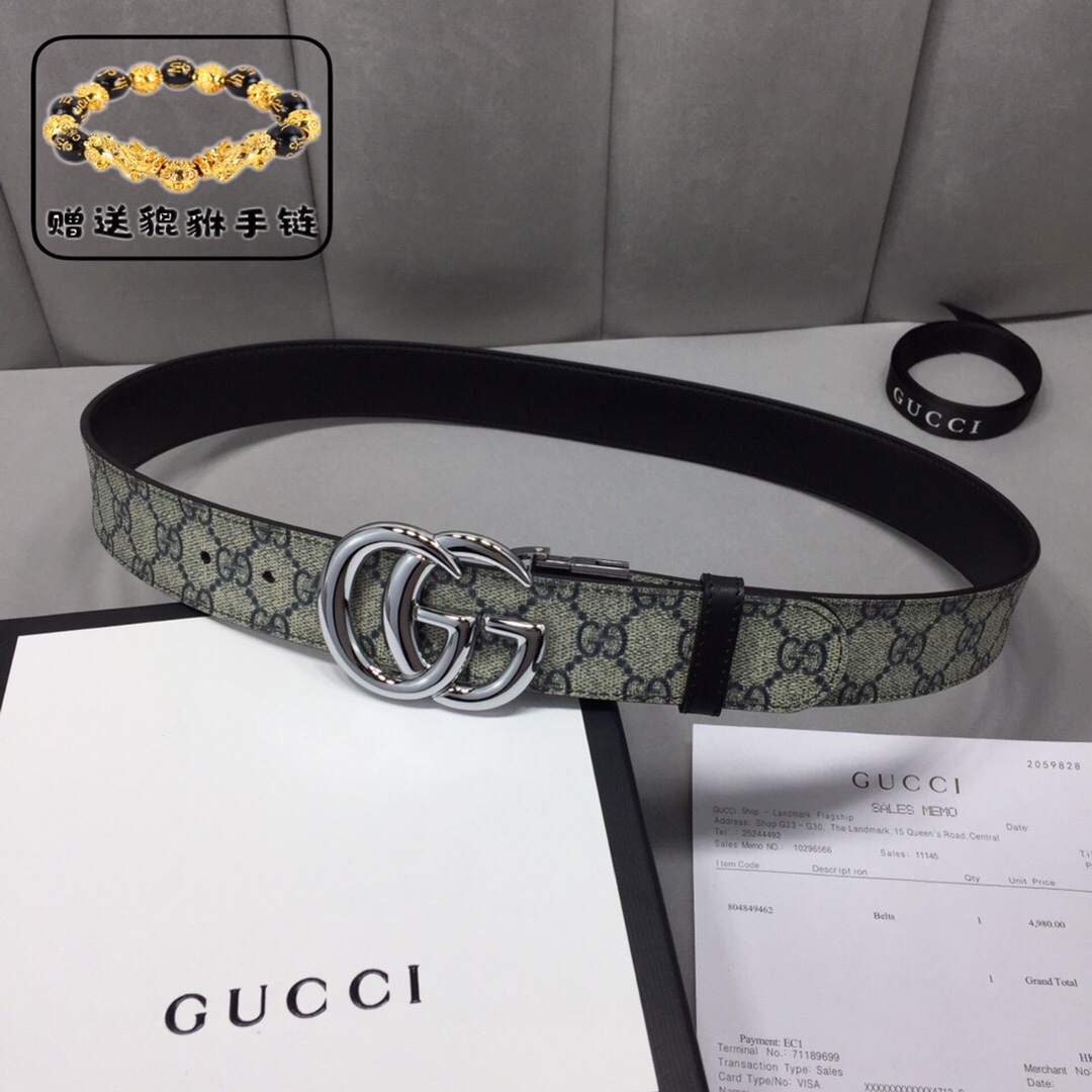 GUCCI.古奇，高级人造革配进口小牛皮底，采用环保工艺制作而成，配以高档皮质滚边，钯色金属旋转钢扣，宽