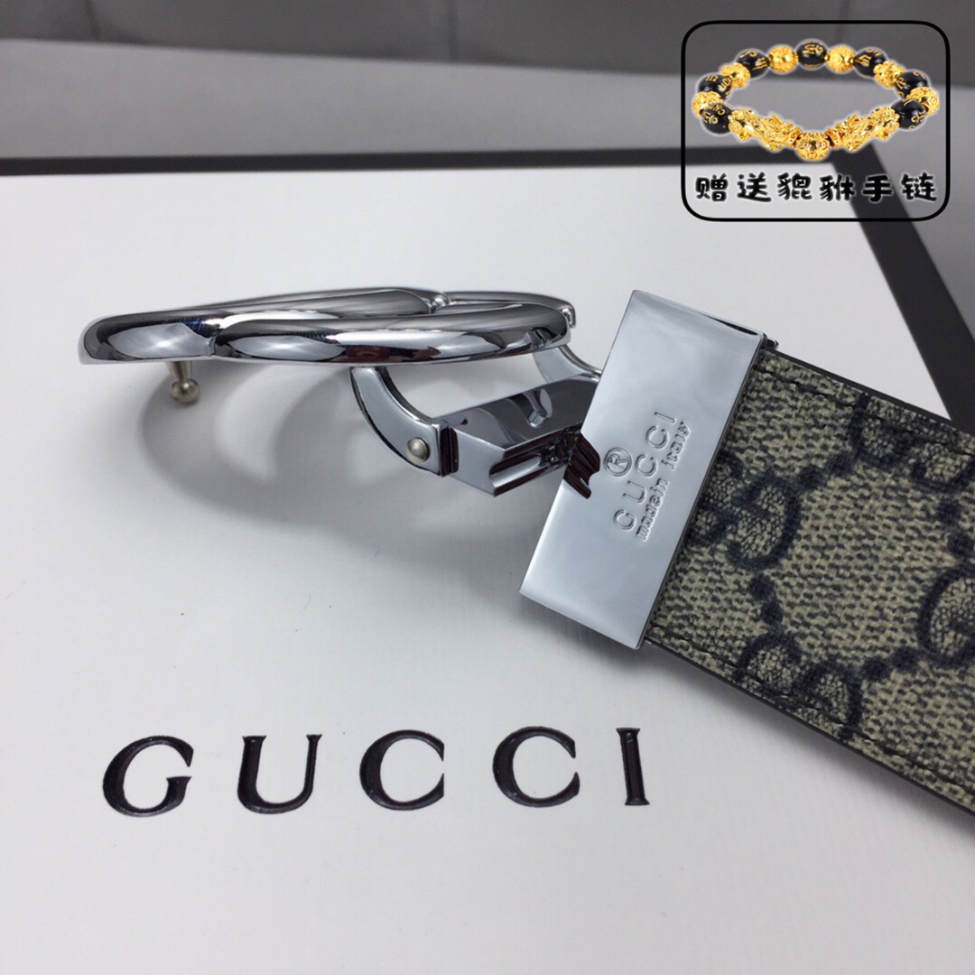 GUCCI.古奇，高级人造革配进口小牛皮底，采用环保工艺制作而成，配以高档皮质滚边，钯色金属旋转钢扣，宽
