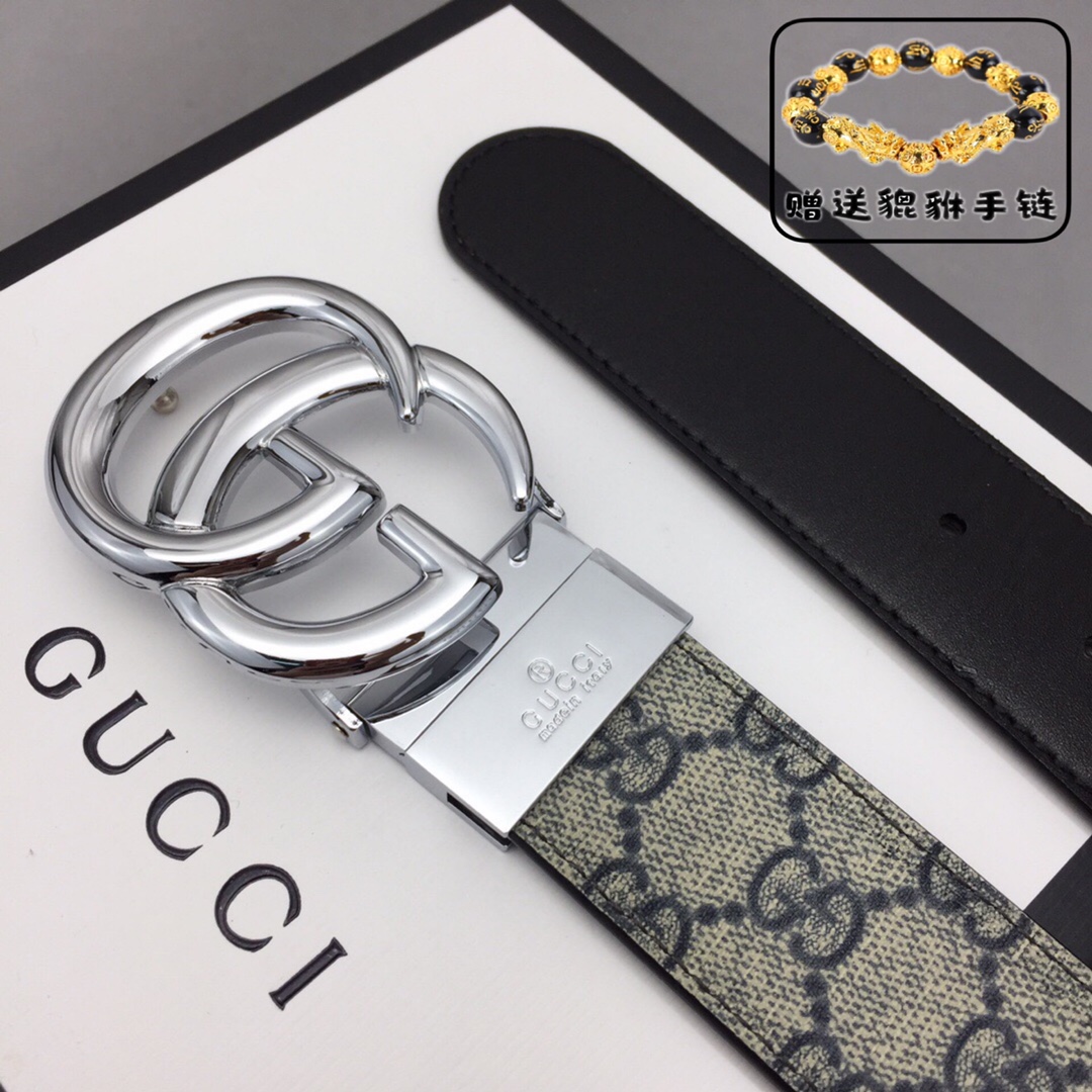 GUCCI.古奇，高级人造革配进口小牛皮底，采用环保工艺制作而成，配以高档皮质滚边，钯色金属旋转钢扣，宽