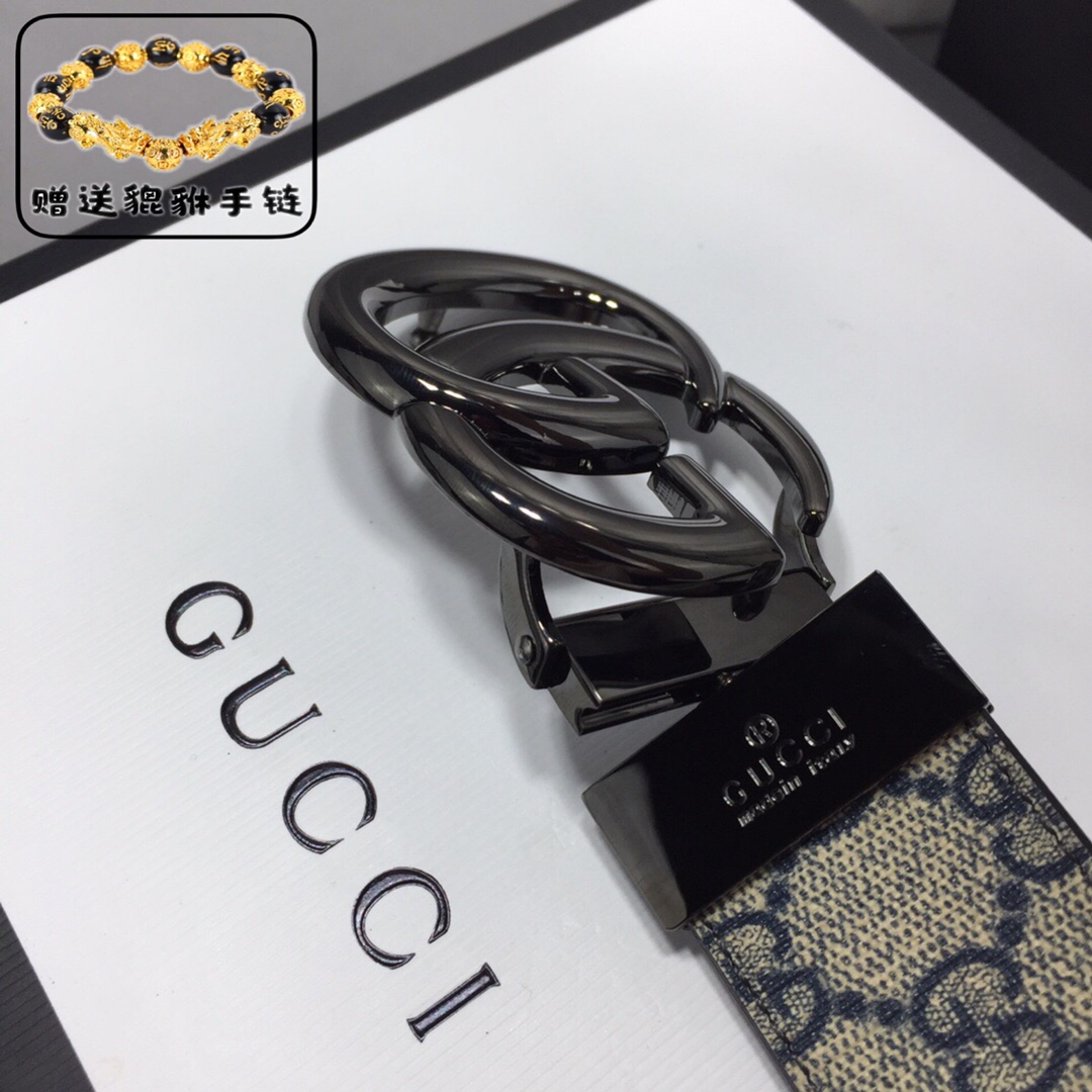 GUCCI.古奇，高级人造革配进口小牛皮底，采用环保工艺制作而成，配以高档皮质滚边，钯色金属旋转钢扣，宽