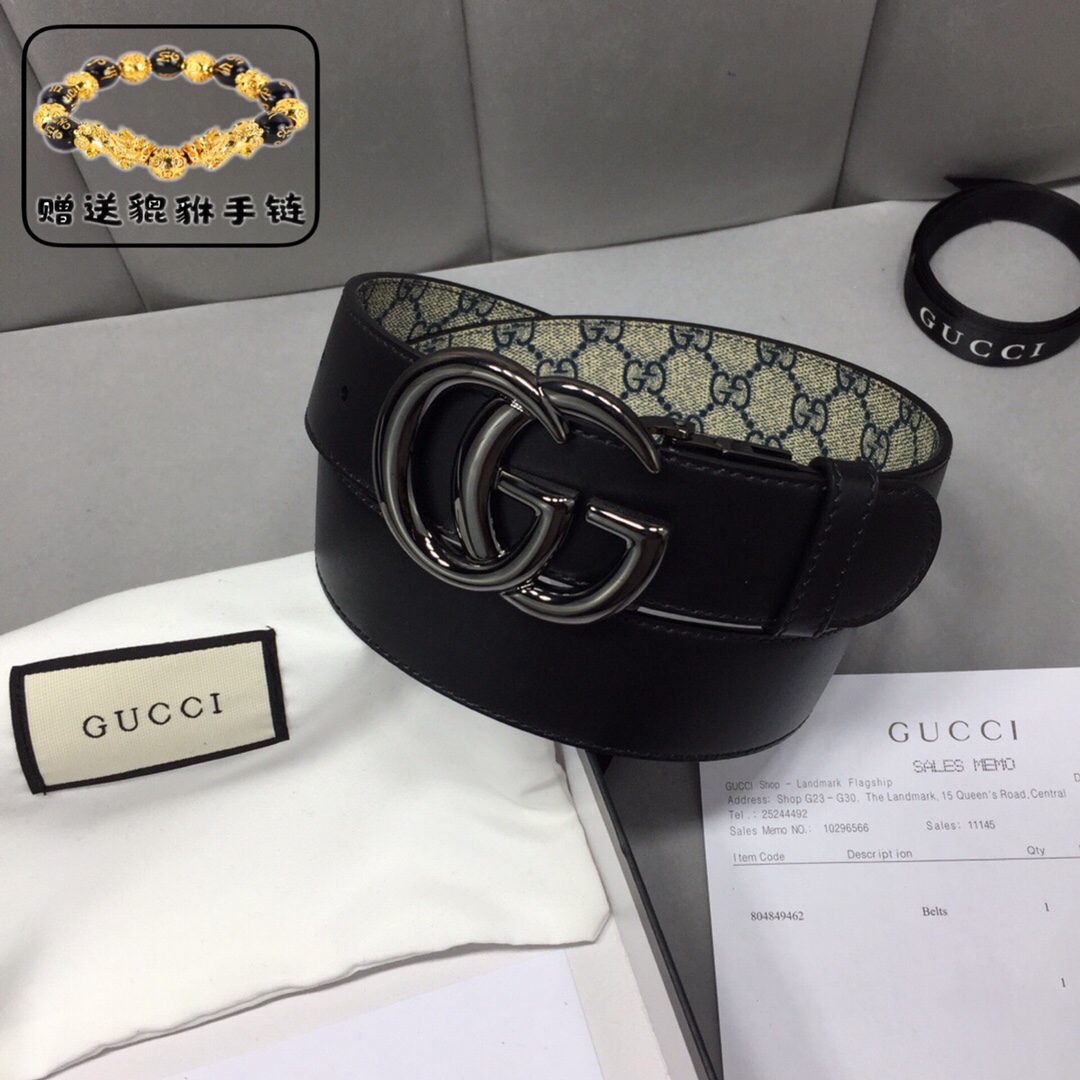 GUCCI.古奇，高级人造革配进口小牛皮底，采用环保工艺制作而成，配以高档皮质滚边，钯色金属旋转钢扣，宽