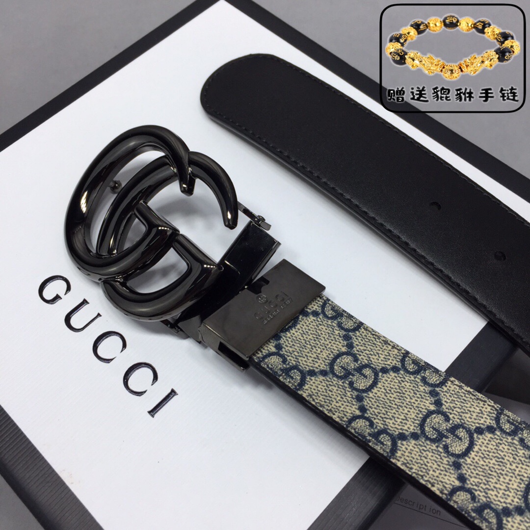 GUCCI.古奇，高级人造革配进口小牛皮底，采用环保工艺制作而成，配以高档皮质滚边，钯色金属旋转钢扣，宽