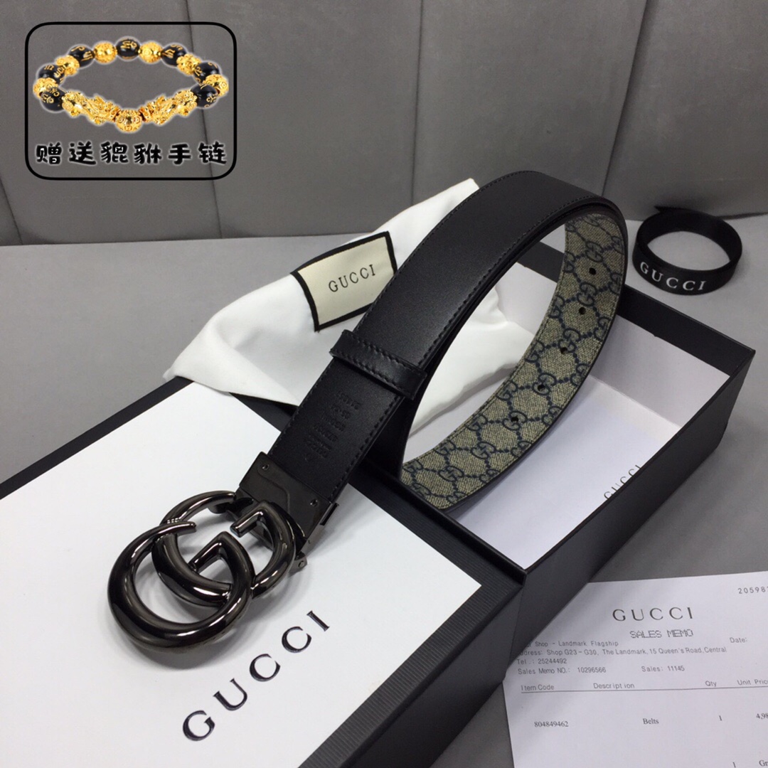GUCCI.古奇，高级人造革配进口小牛皮底，采用环保工艺制作而成，配以高档皮质滚边，钯色金属旋转钢扣，宽