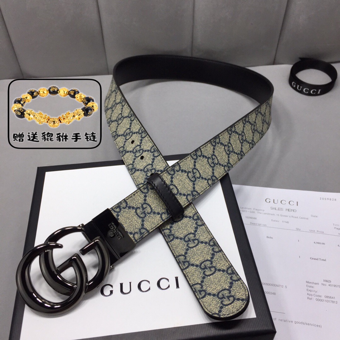 GUCCI.古奇，高级人造革配进口小牛皮底，采用环保工艺制作而成，配以高档皮质滚边，钯色金属旋转钢扣，宽