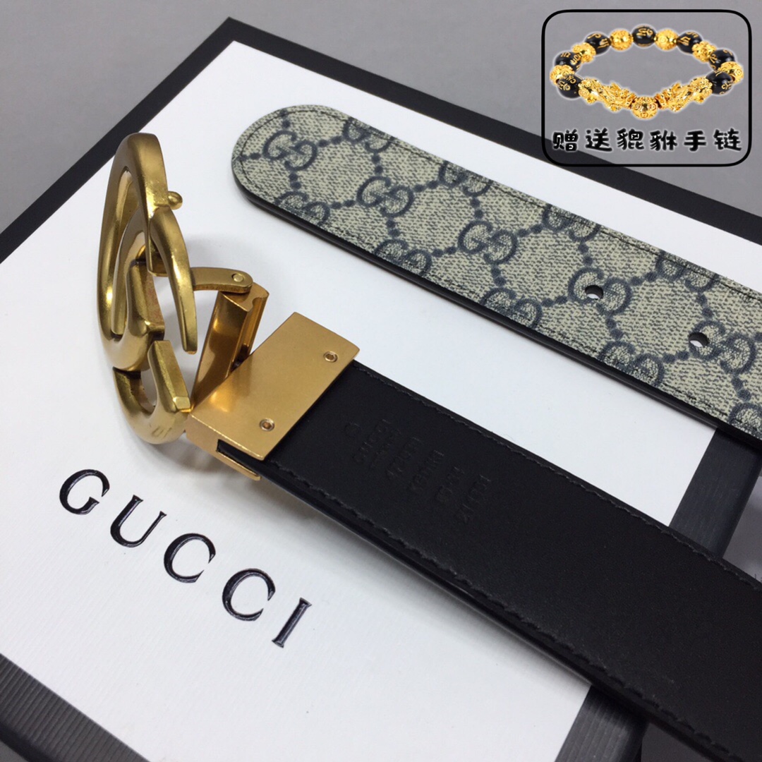 GUCCI.古奇，高级人造革配进口小牛皮底，采用环保工艺制作而成，配以高档皮质滚边，钯色金属旋转钢扣，宽