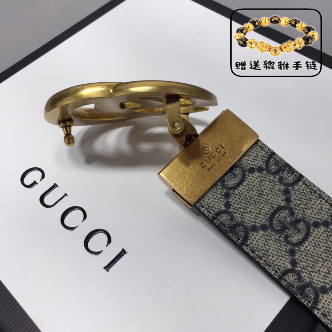 GUCCI.古奇，高级人造革配进口小牛皮底，采用环保工艺制作而成，配以高档皮质滚边，钯色金属旋转钢扣，宽