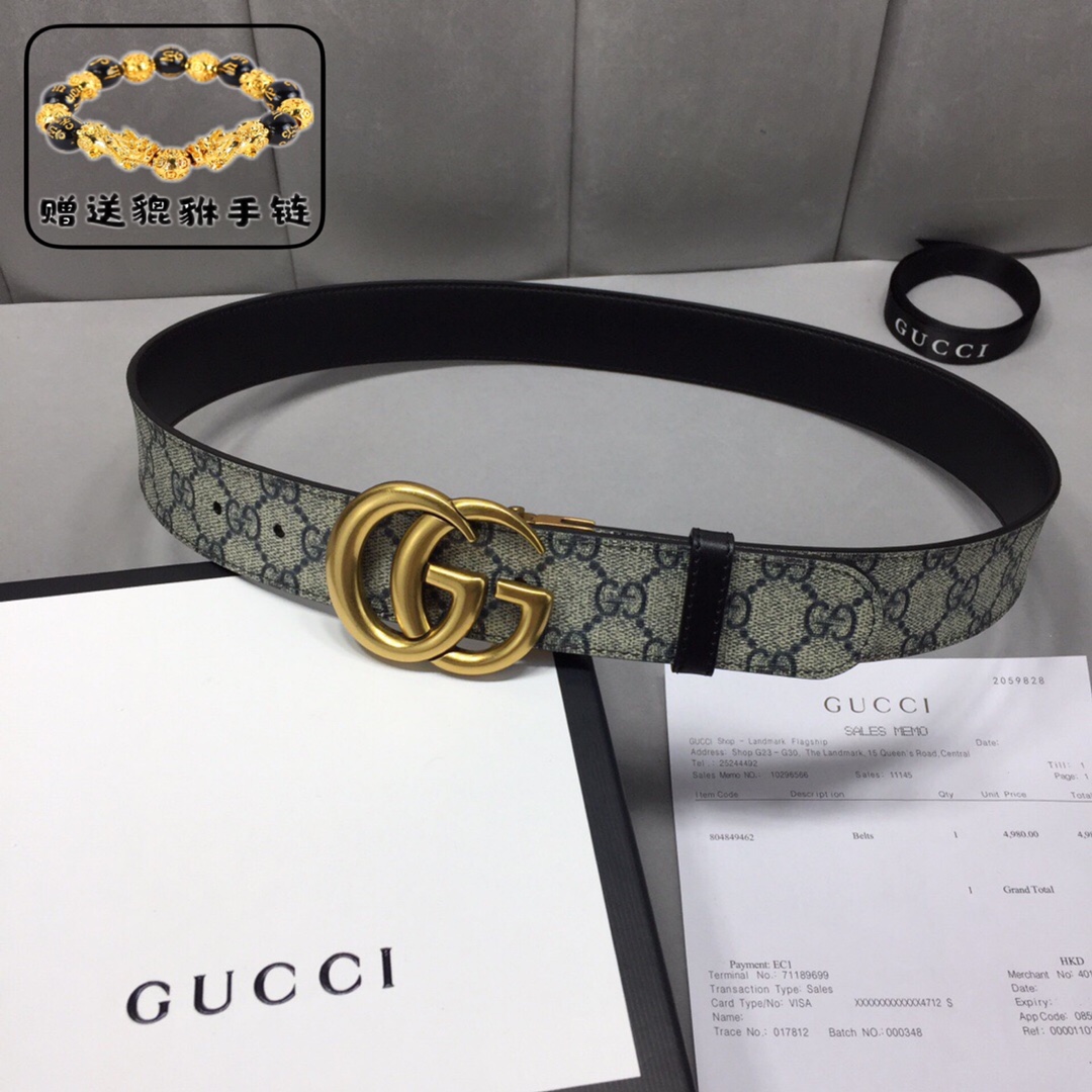GUCCI.古奇，高级人造革配进口小牛皮底，采用环保工艺制作而成，配以高档皮质滚边，钯色金属旋转钢扣，宽