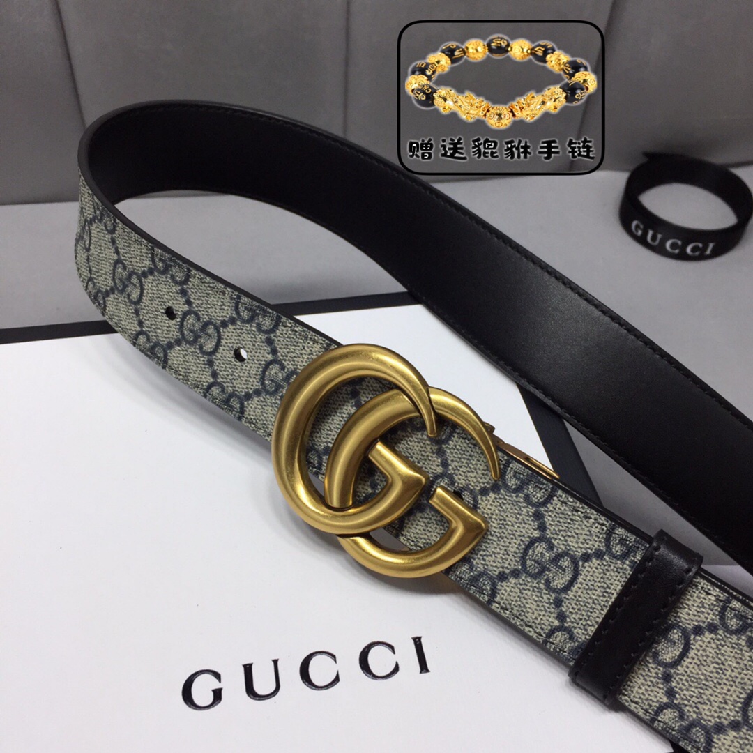 GUCCI.古奇，高级人造革配进口小牛皮底，采用环保工艺制作而成，配以高档皮质滚边，钯色金属旋转钢扣，宽