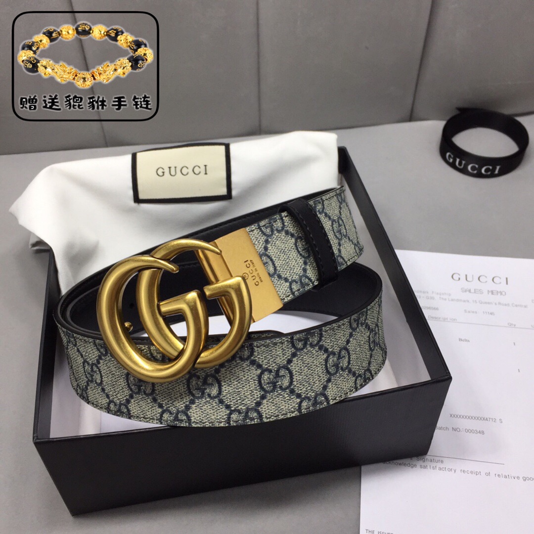 GUCCI.古奇，高级人造革配进口小牛皮底，采用环保工艺制作而成，配以高档皮质滚边，钯色金属旋转钢扣，宽