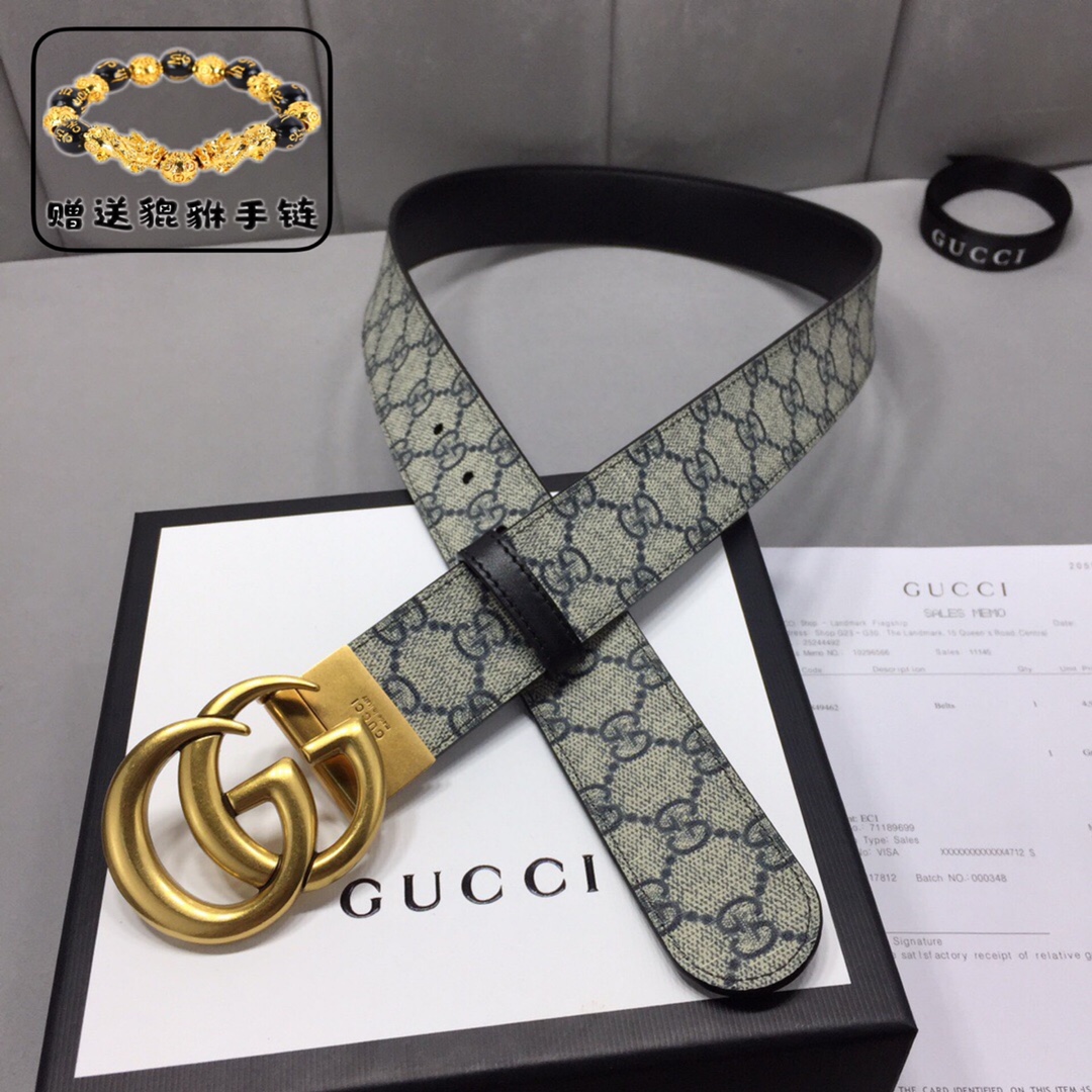 GUCCI.古奇，高级人造革配进口小牛皮底，采用环保工艺制作而成，配以高档皮质滚边，钯色金属旋转钢扣，宽