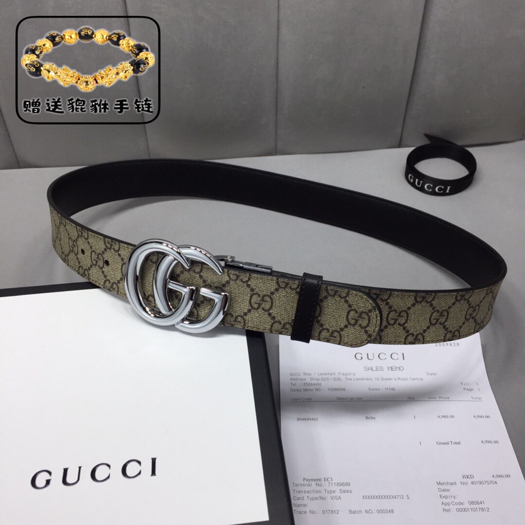 GUCCI.古奇，高级人造革配进口小牛皮底，采用环保工艺制作而成，配以高档皮质滚边，钯色金属旋转钢扣，宽