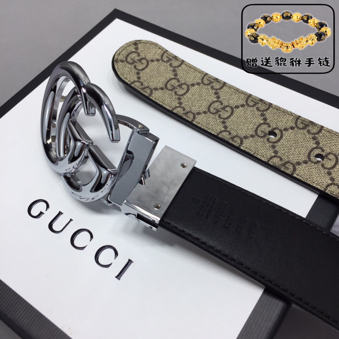 GUCCI.古奇，高级人造革配进口小牛皮底，采用环保工艺制作而成，配以高档皮质滚边，钯色金属旋转钢扣，宽