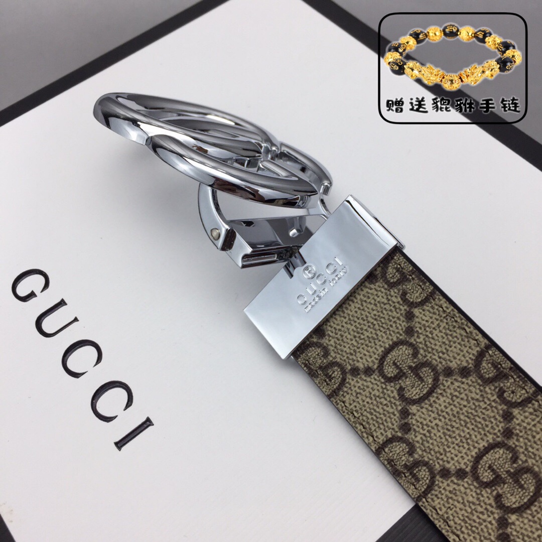 GUCCI.古奇，高级人造革配进口小牛皮底，采用环保工艺制作而成，配以高档皮质滚边，钯色金属旋转钢扣，宽