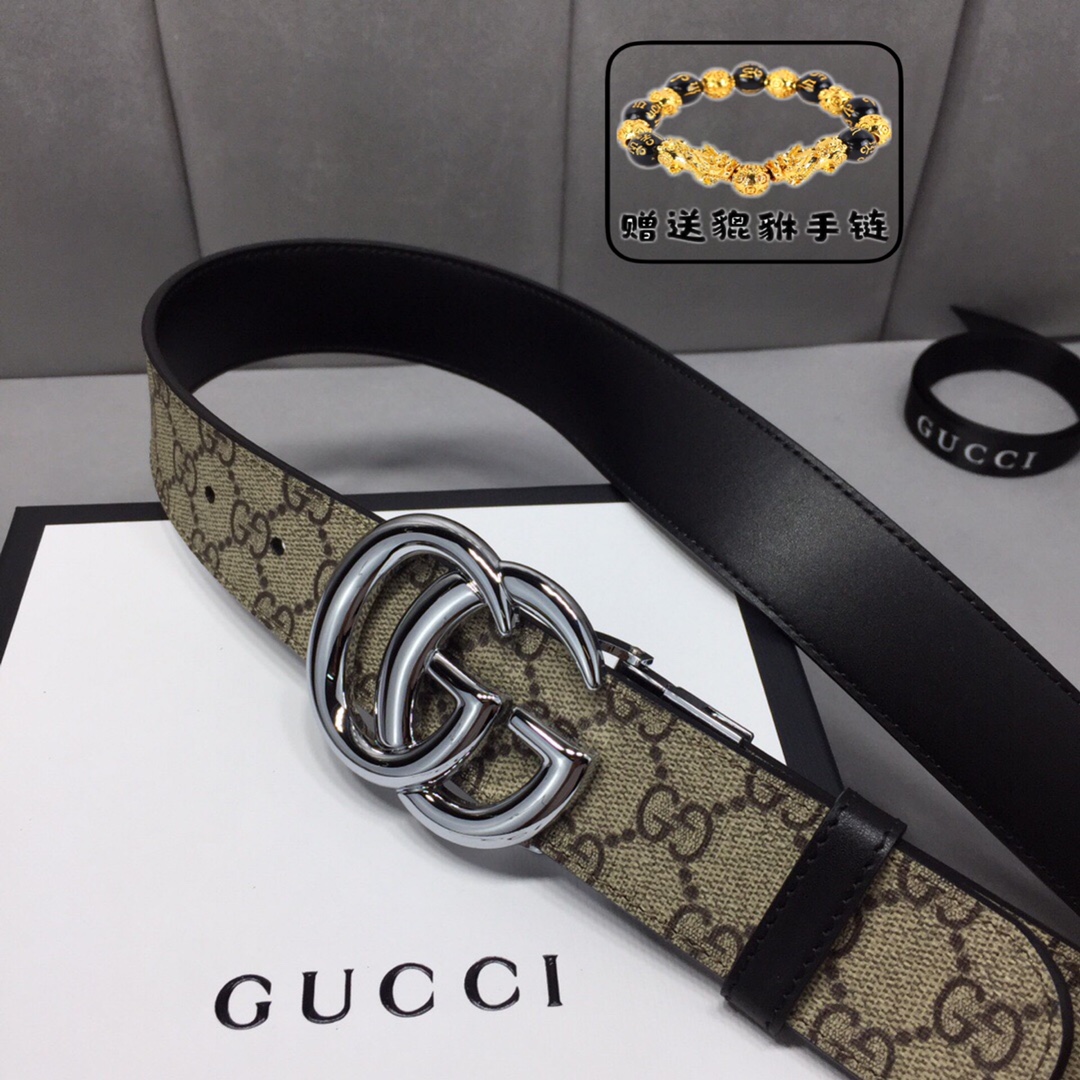 GUCCI.古奇，高级人造革配进口小牛皮底，采用环保工艺制作而成，配以高档皮质滚边，钯色金属旋转钢扣，宽