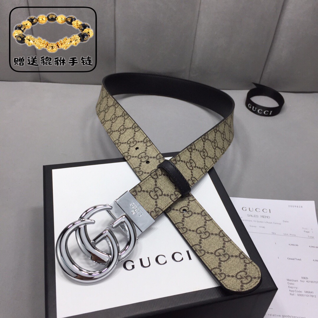 GUCCI.古奇，高级人造革配进口小牛皮底，采用环保工艺制作而成，配以高档皮质滚边，钯色金属旋转钢扣，宽