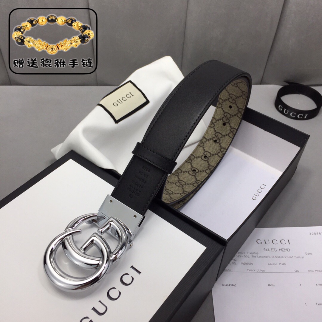 GUCCI.古奇，高级人造革配进口小牛皮底，采用环保工艺制作而成，配以高档皮质滚边，钯色金属旋转钢扣，宽